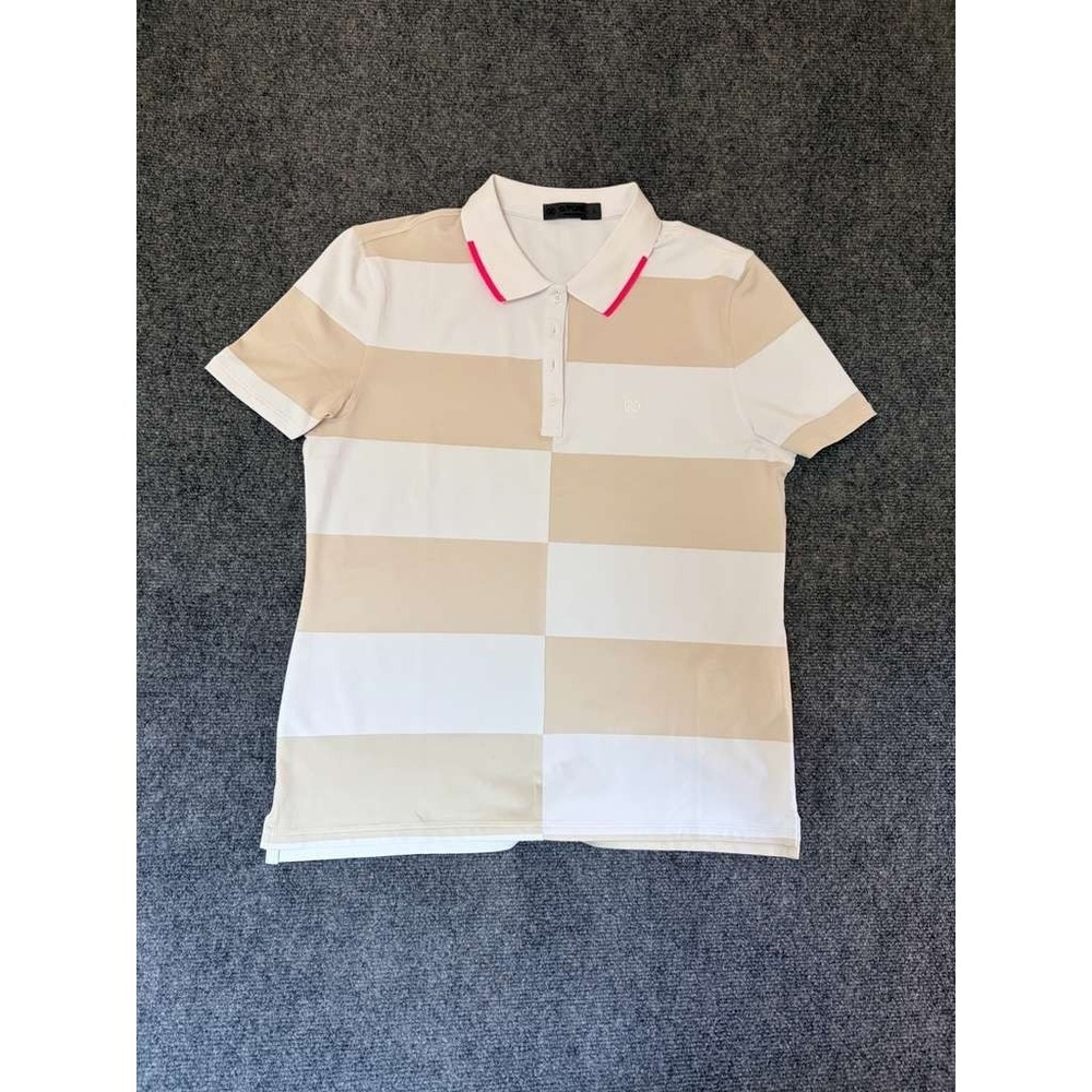 G/Four Polo‎ Womens Golf Size Large Pink Beige White Preppy Breathable Wicking